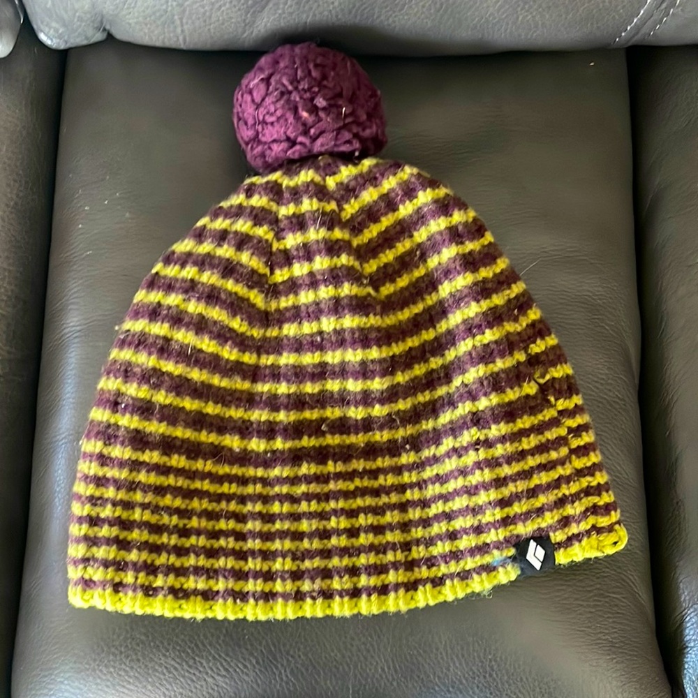 Black diamond beanie, small mens, purple and green.